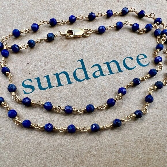 Sundance $298 NEW 16-1/4" 14k Gold GF Blue LAPIS Handmade Beaded Necklace - Picture 1 of 8